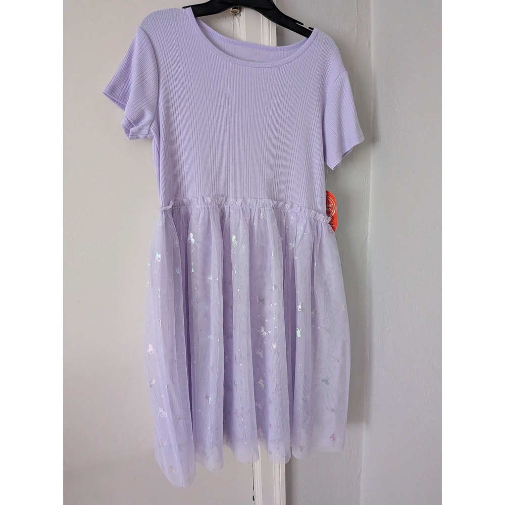 Wonder Nation Girls Lavender Purple Unicorn Tulle Dress XXL 18 NWT Ribbed Knit